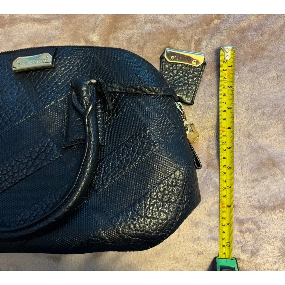 Elegant Burberry Black Embossed Check Grain Leather Satchel Crossbody Bag